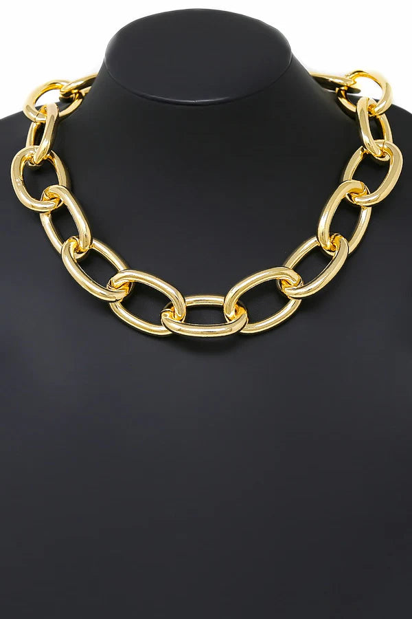 Chunky Oval Link Chain Gold Plated Necklace