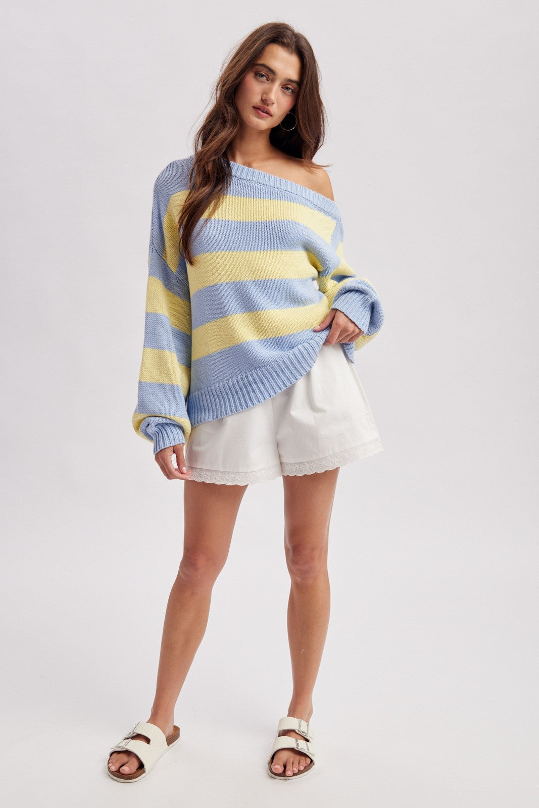 one shoulder stripe sweater