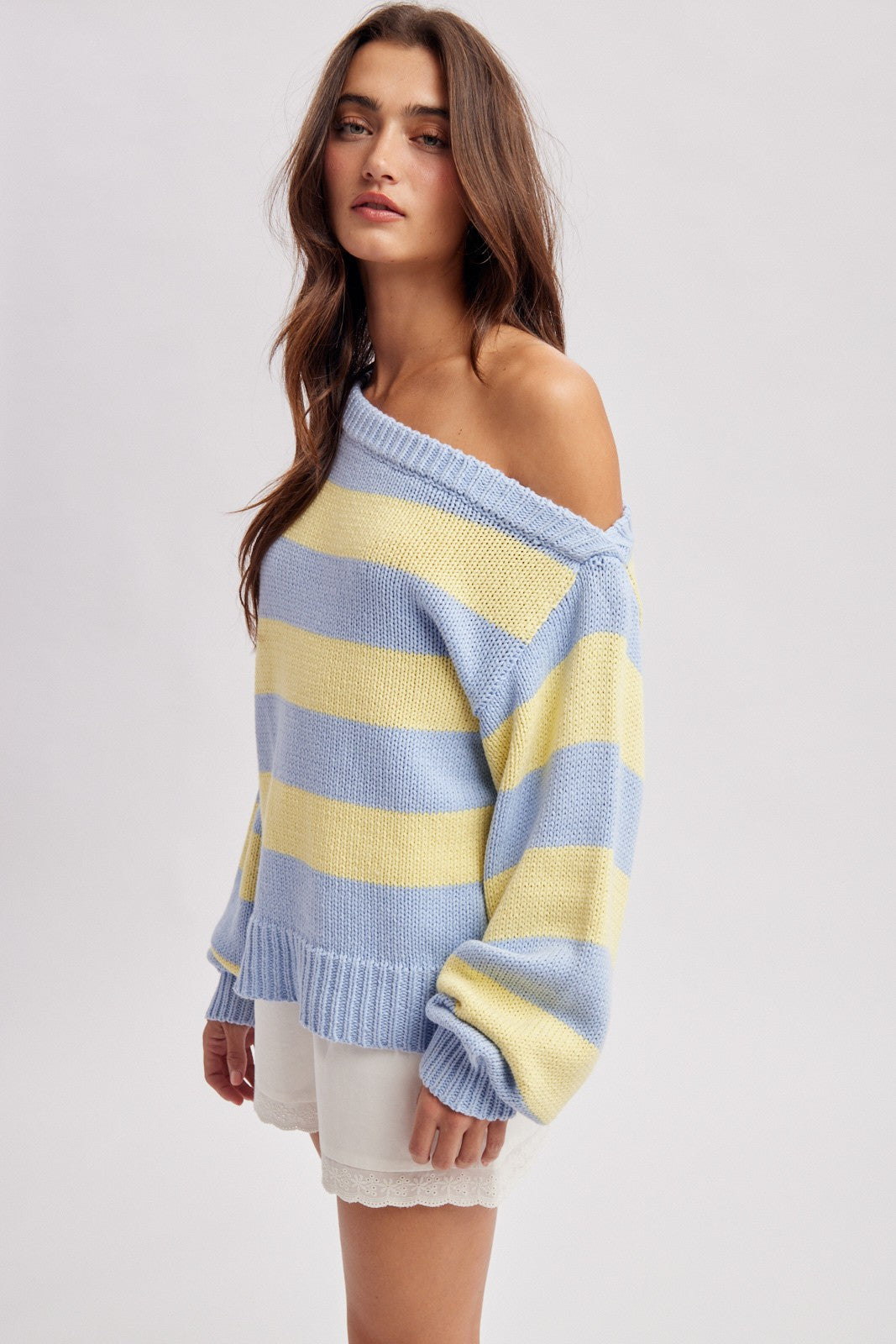 one shoulder stripe sweater