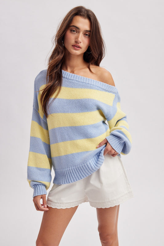 one shoulder stripe sweater