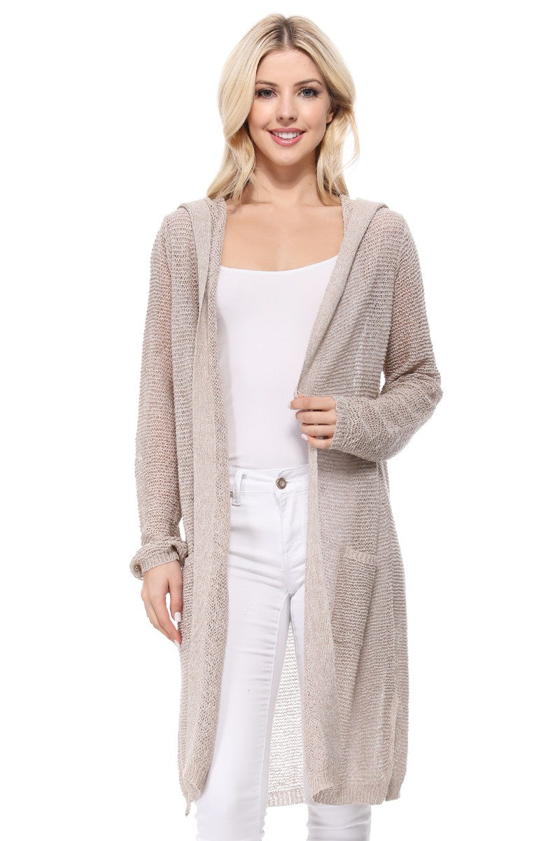 open front hooded long cardigan