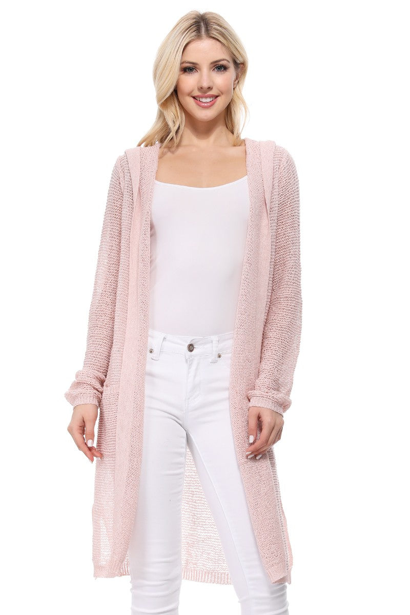 open front hooded long cardigan