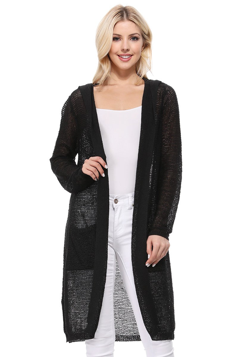 open front hooded long cardigan