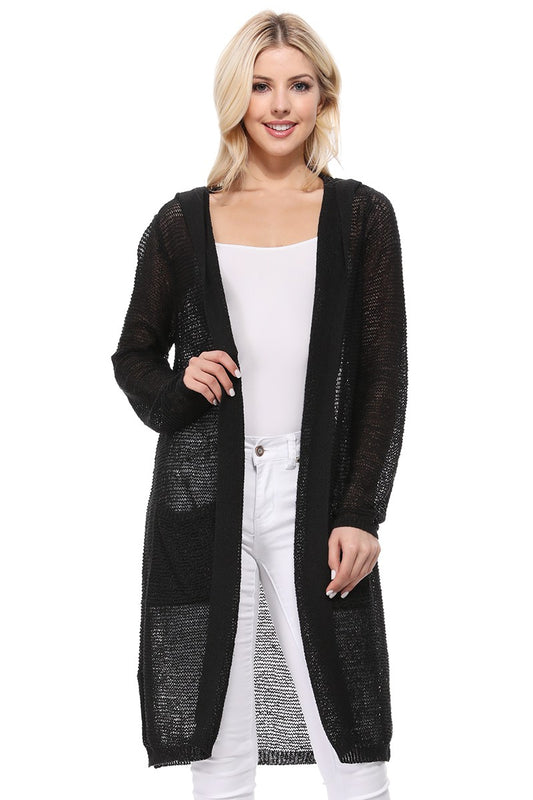 open front hooded long cardigan