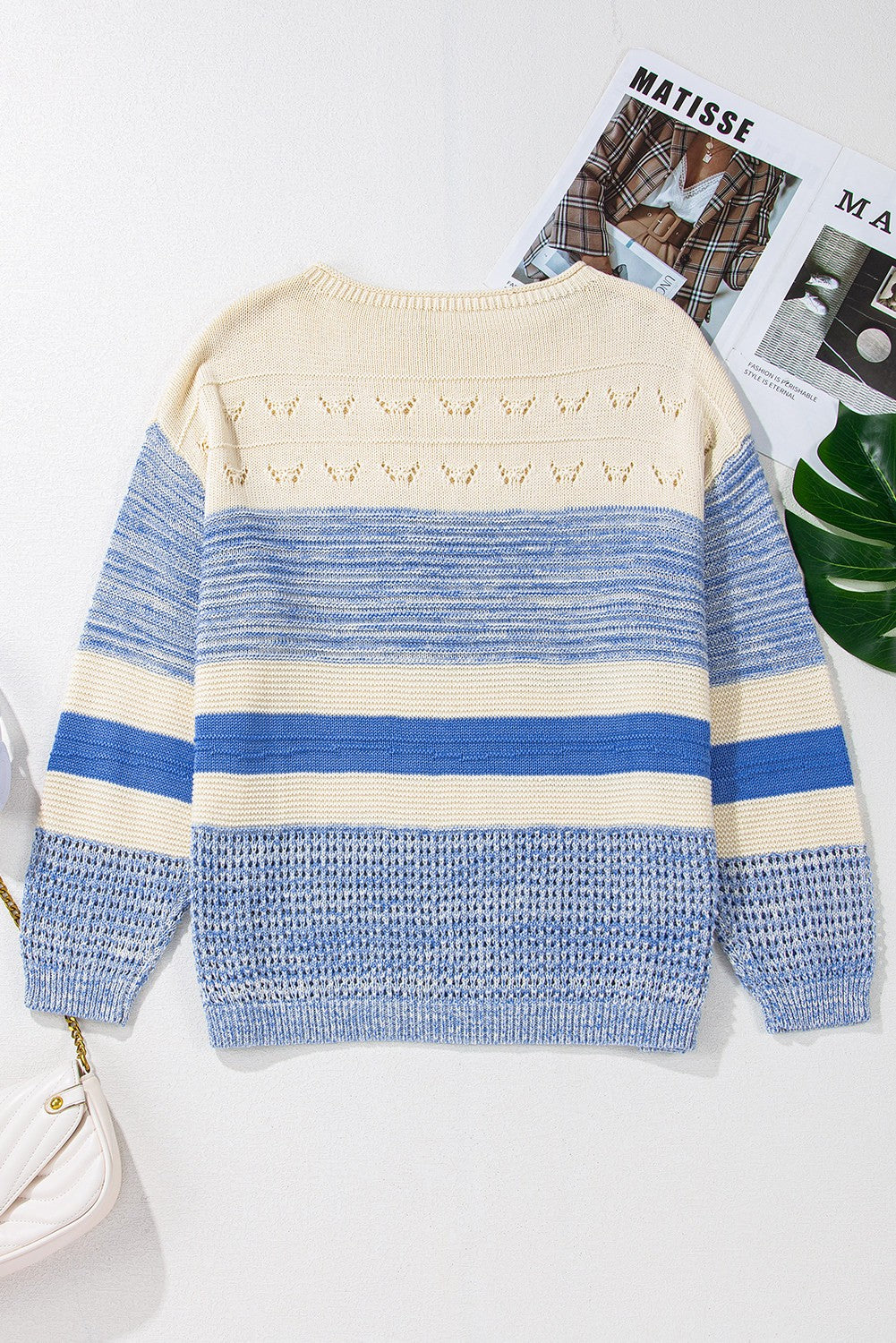 open stitch puff sleeve sweater