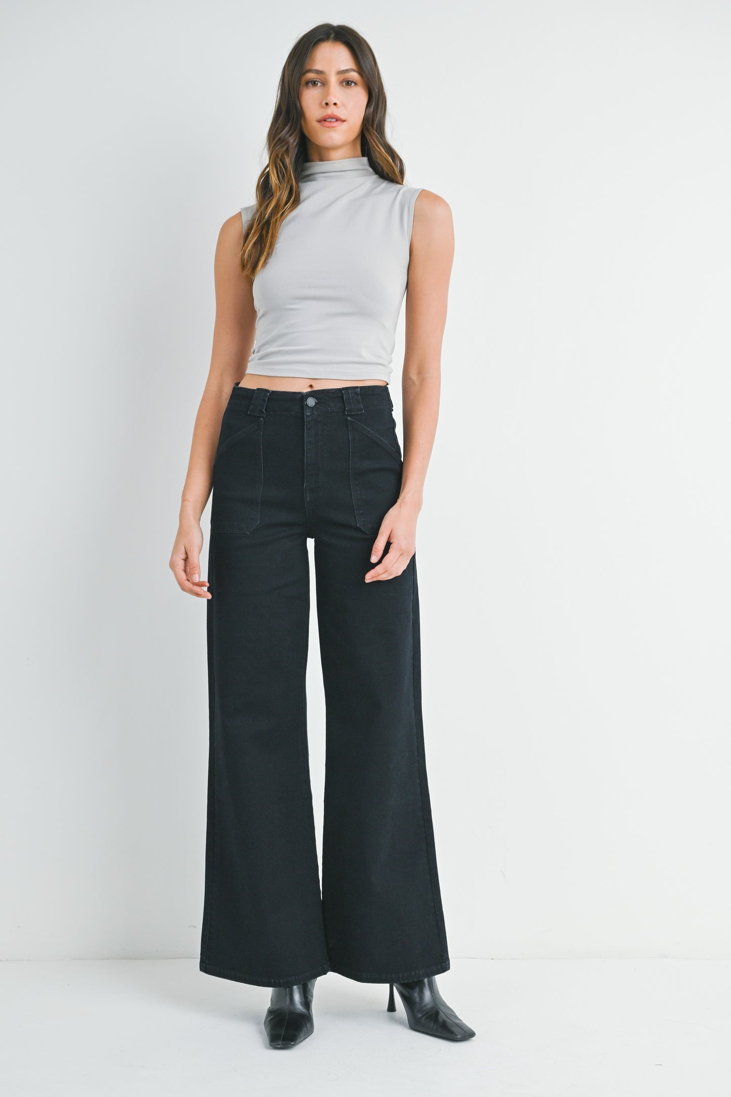 patch pocket wide leg flare