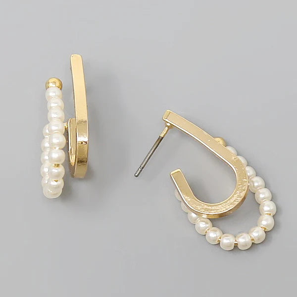 pearl and metal double hoop earring