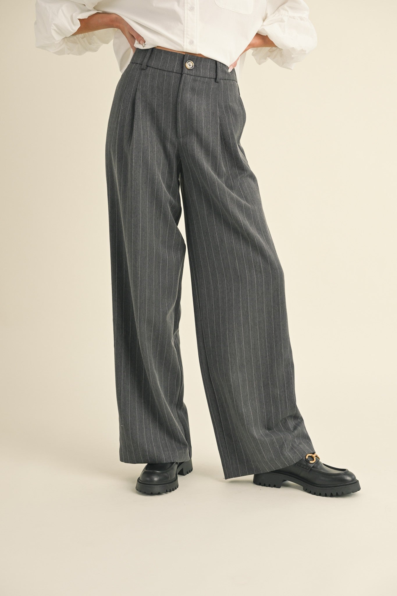 pinstripe wide leg trousers