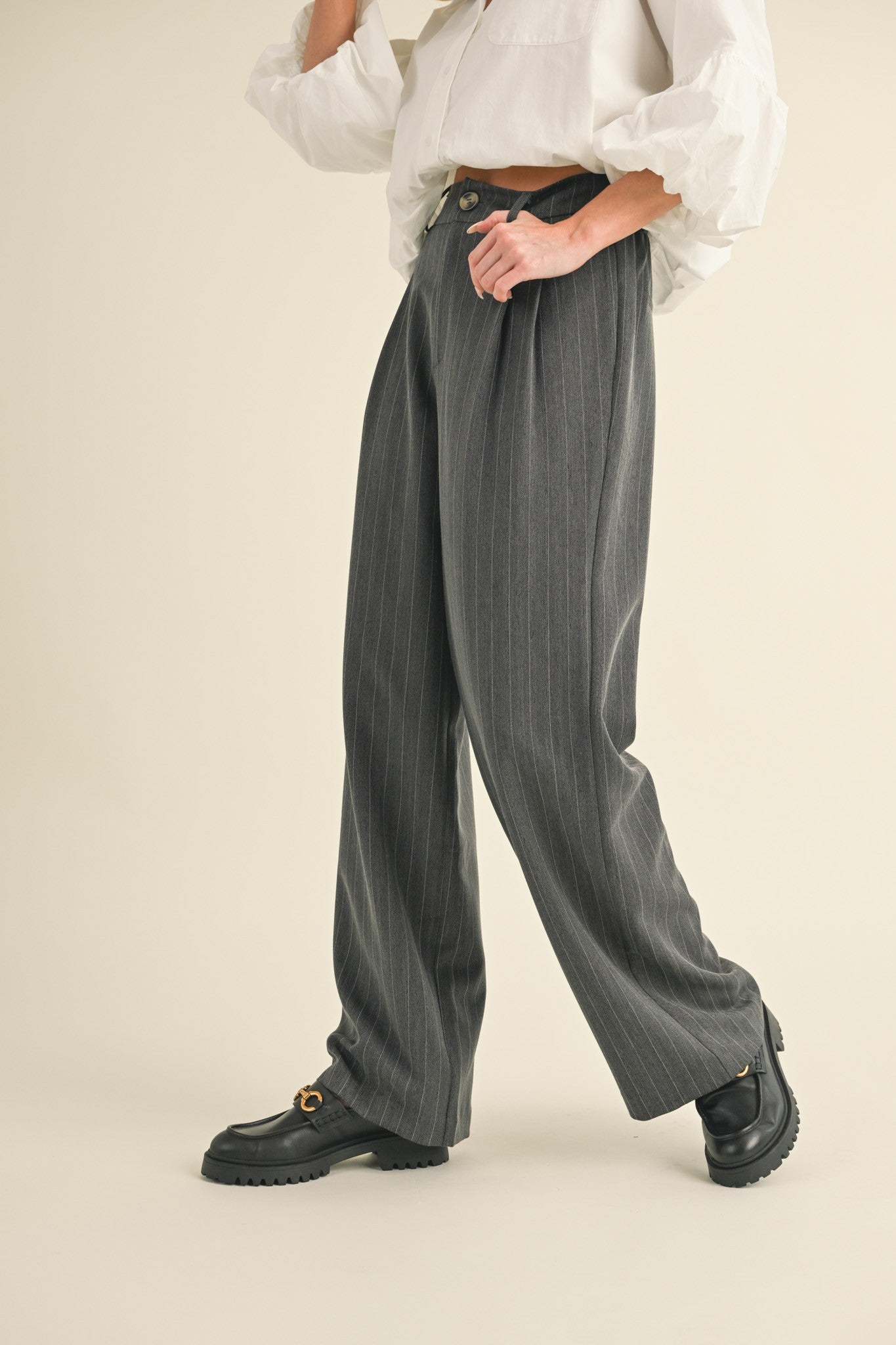 pinstripe wide leg trousers