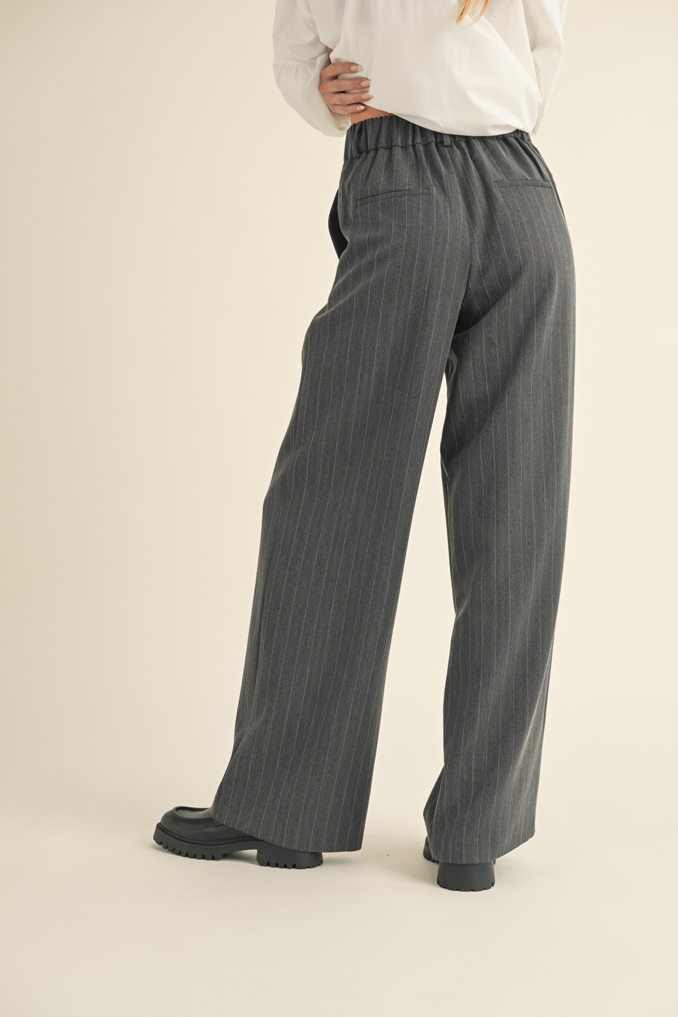 pinstripe wide leg trousers