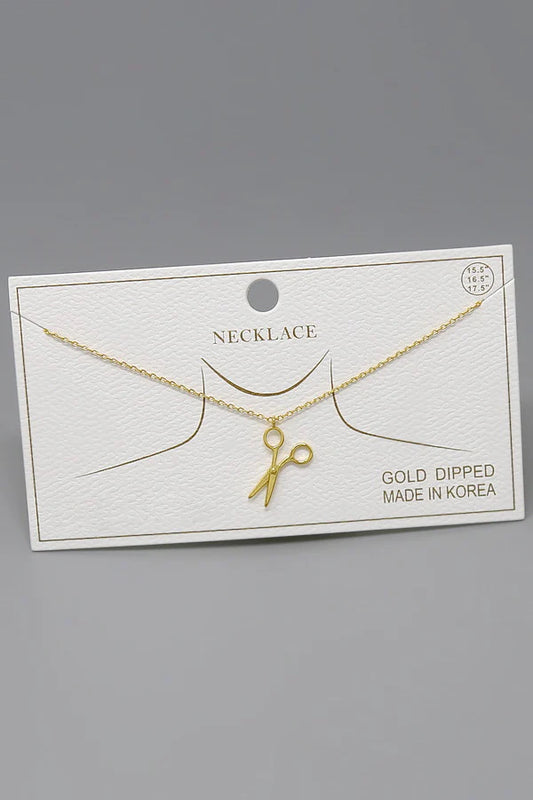 Scissors Pendant Gold Dipped Short Necklace