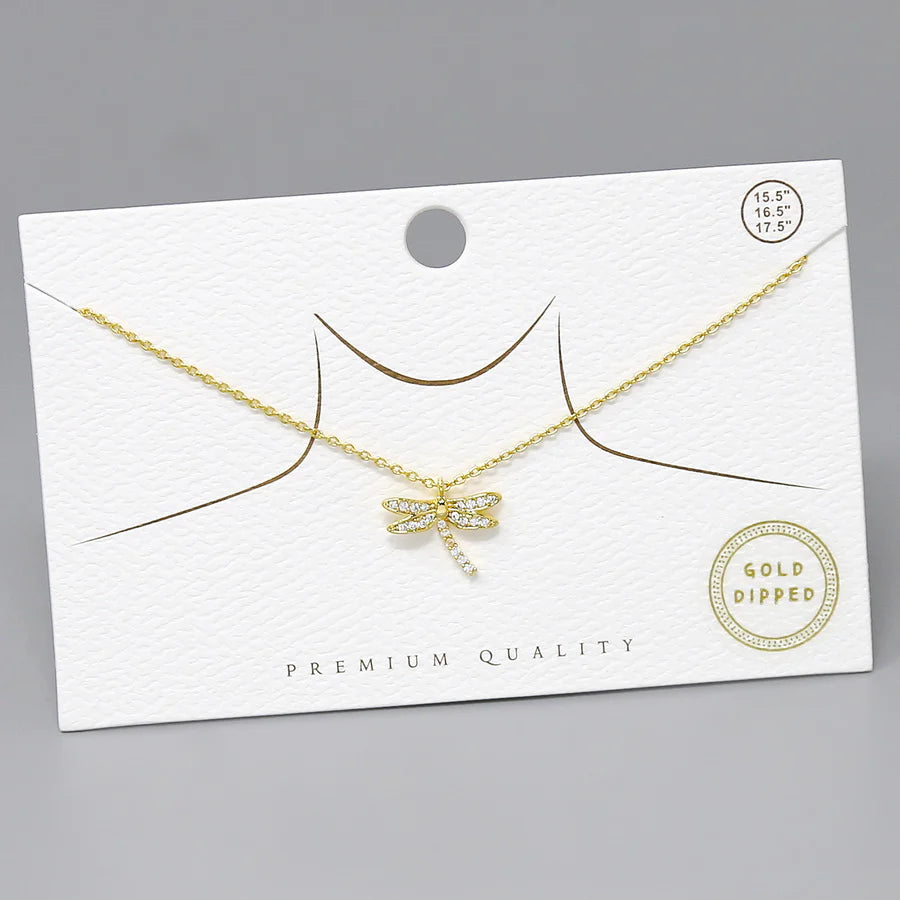 Dragonfly Pendant Gold Dipped Necklace
