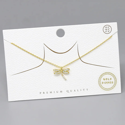 Dragonfly Pendant Gold Dipped Necklace
