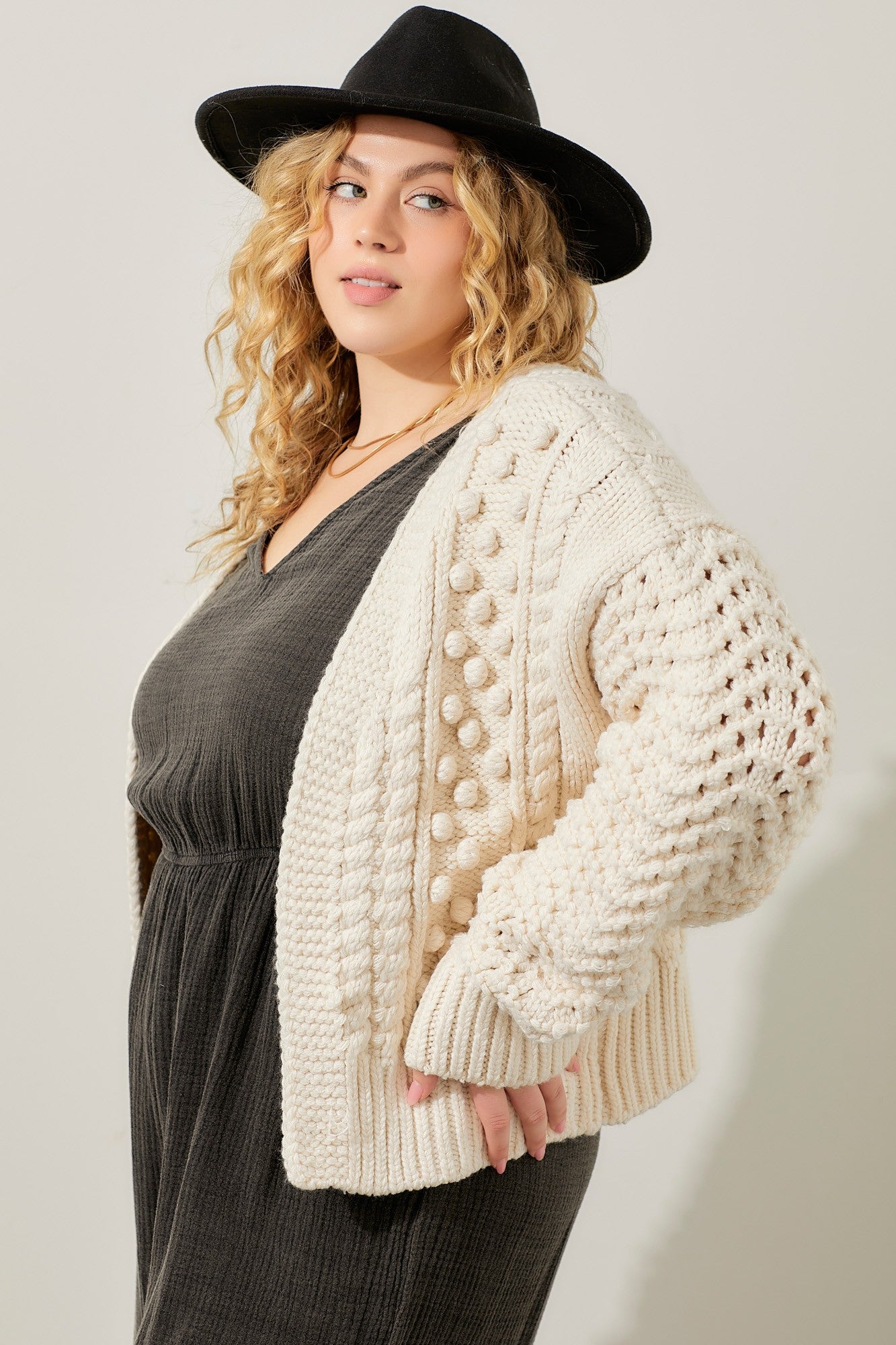 pom pom sweater cardigan-curvy