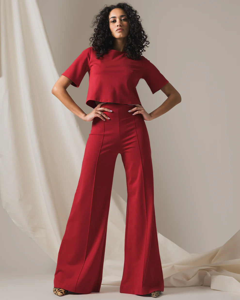 ponte knit wide leg pant