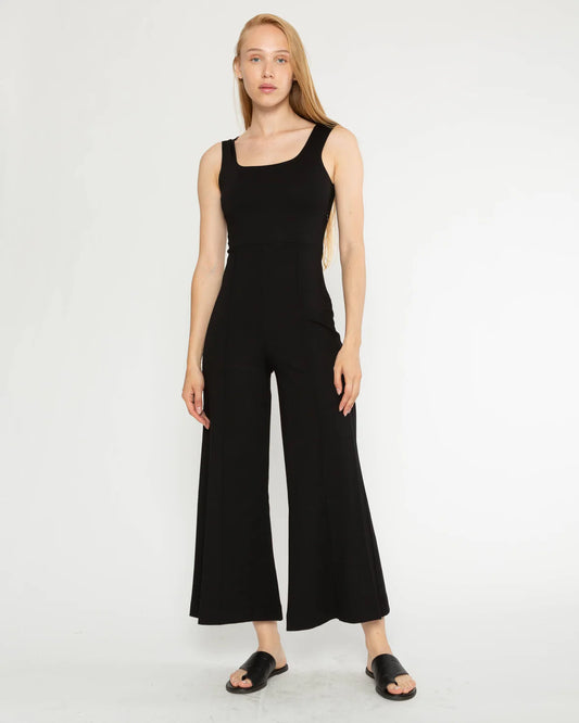 ponte knit wide leg jumpsuit-cropped