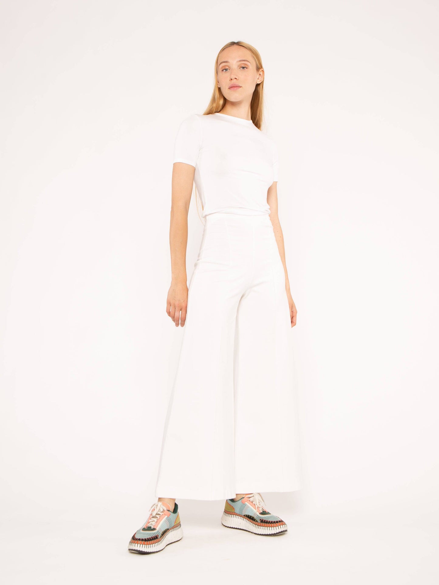 ponte knit wide leg pant-cropped