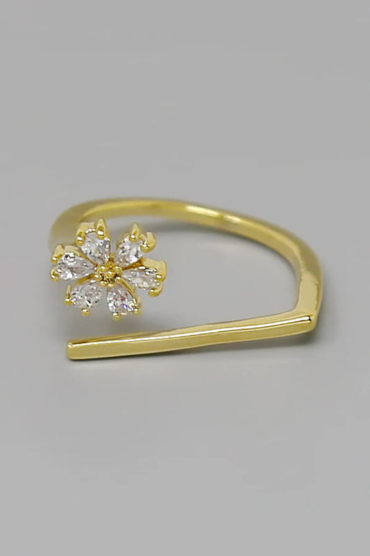 Flower CZ Pave Adjustable Ring