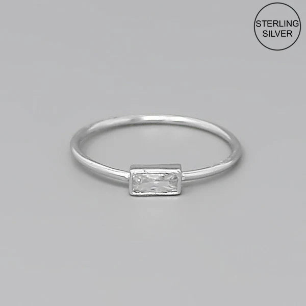 rectangle cz stone sterling ring