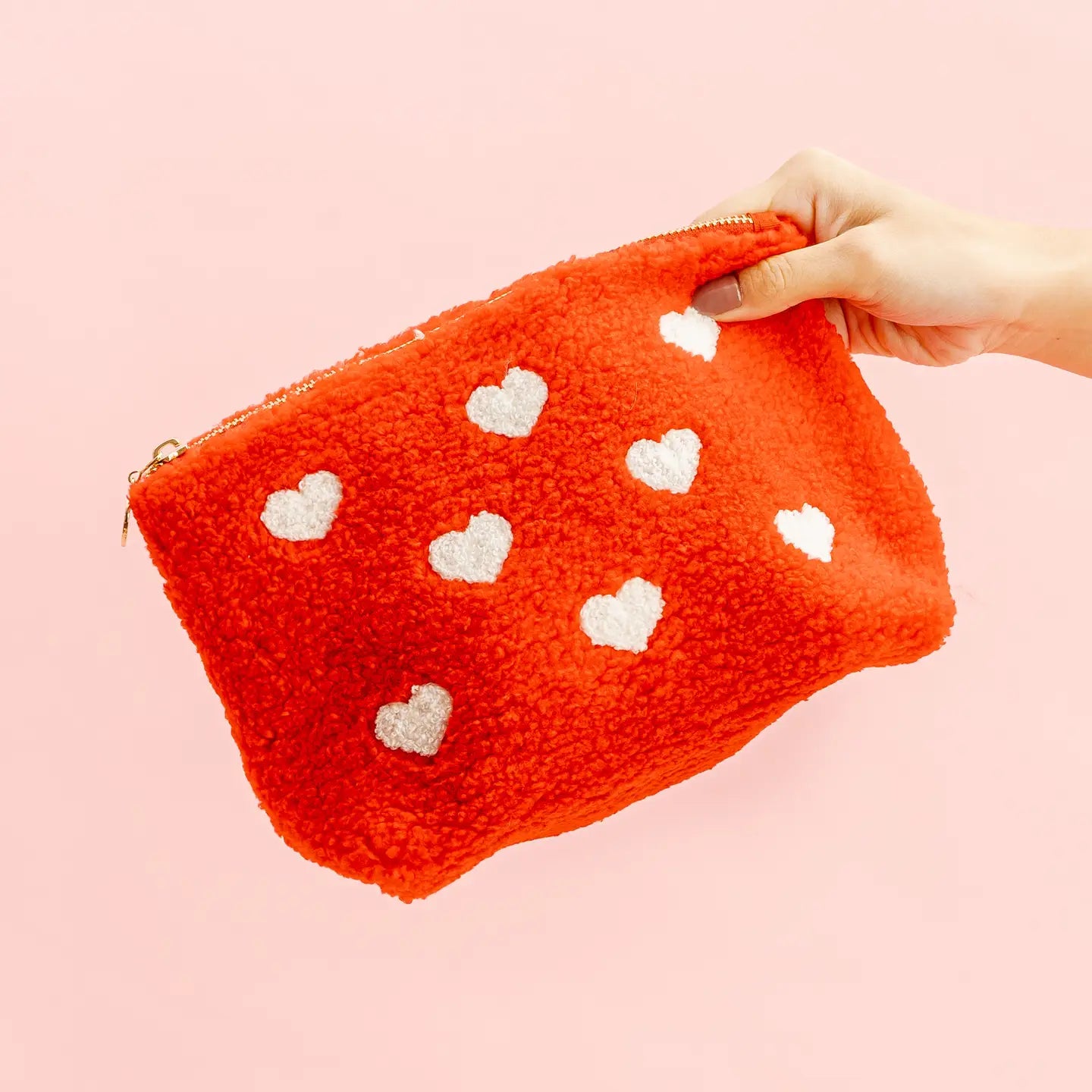 Red Teddy pouch-hearts