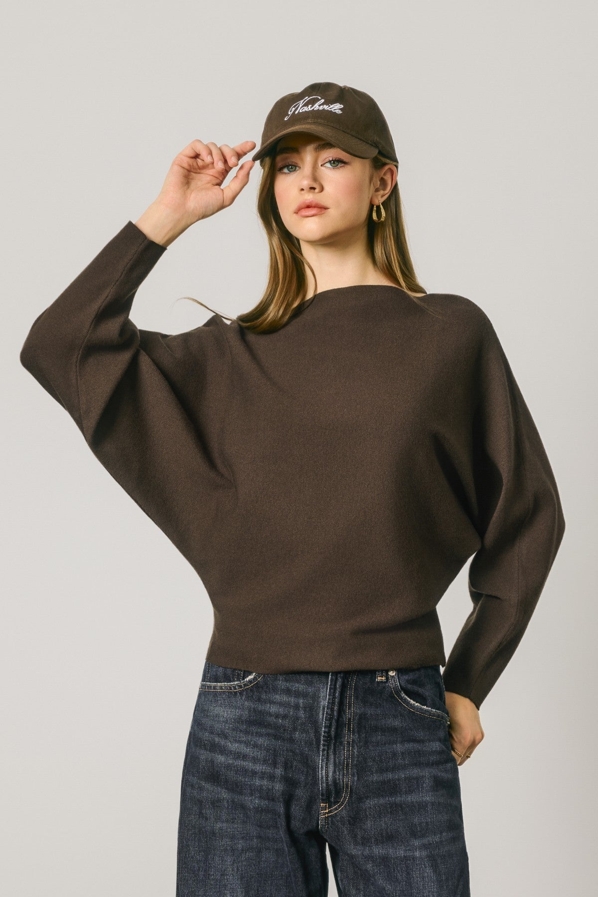 relaxed boat neck dolman sleeve sweater