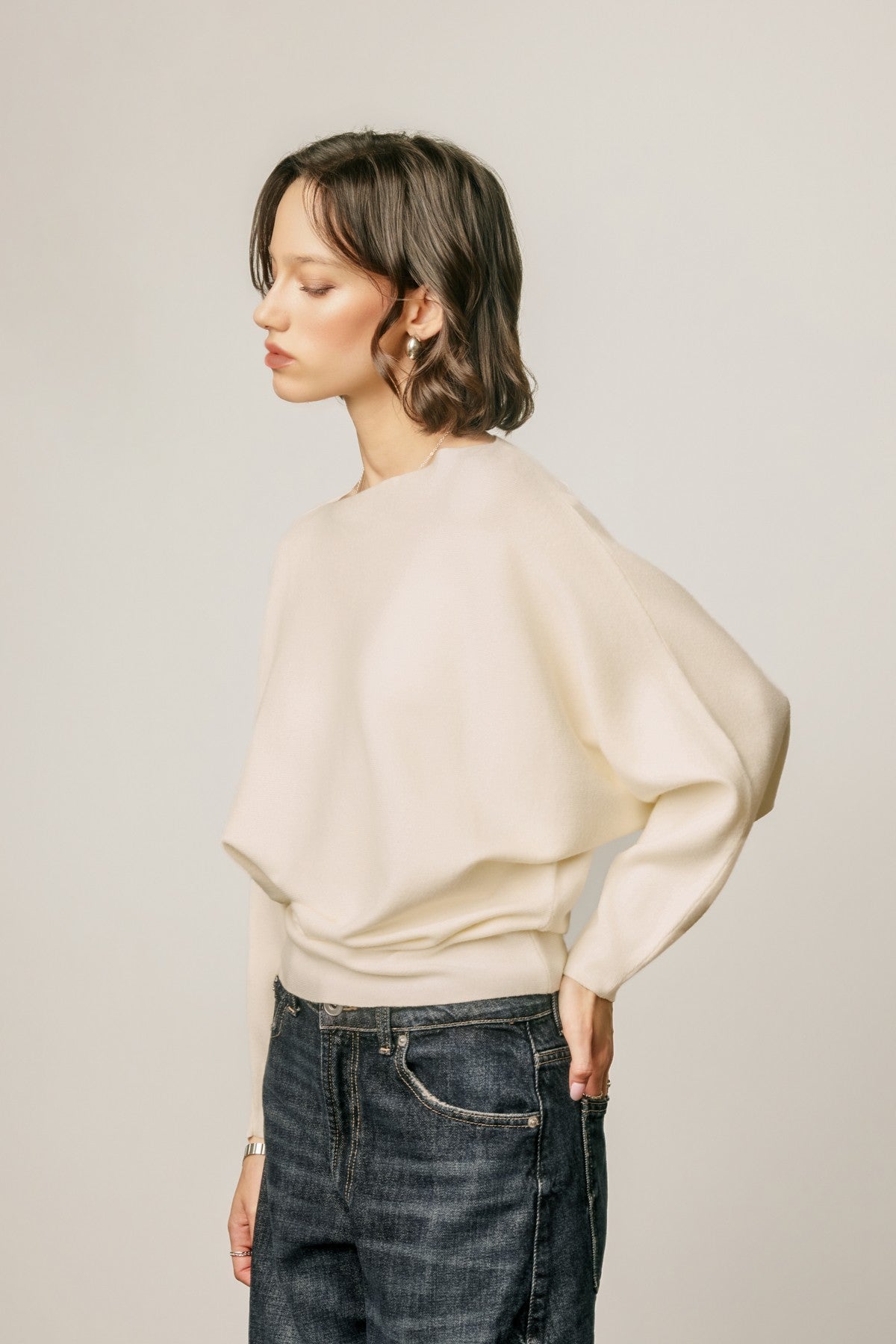 relaxed boat neck dolman sleeve sweater
