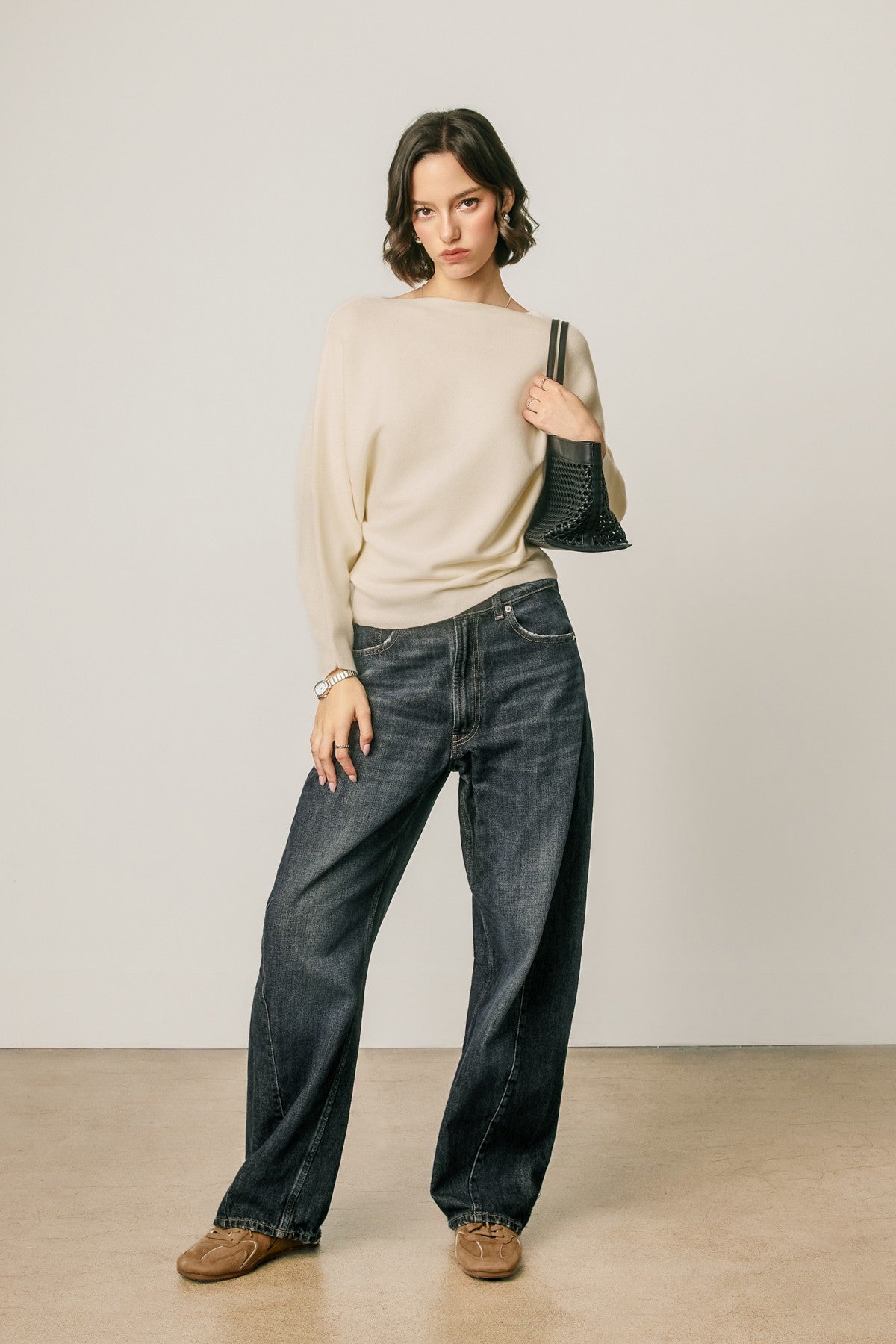 relaxed boat neck dolman sleeve sweater
