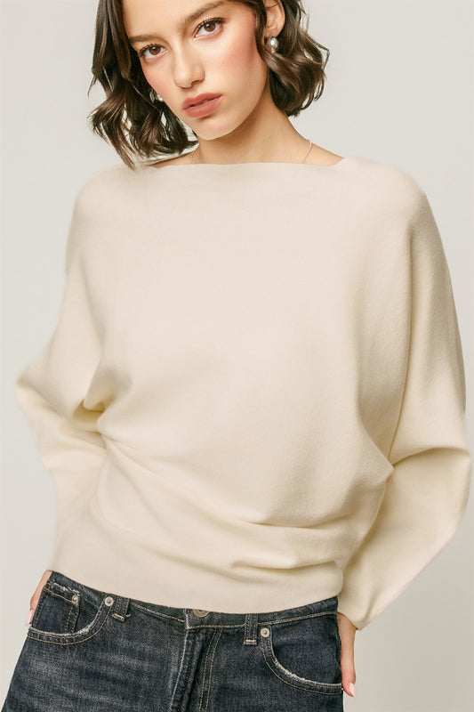 relaxed boat neck dolman sleeve sweater