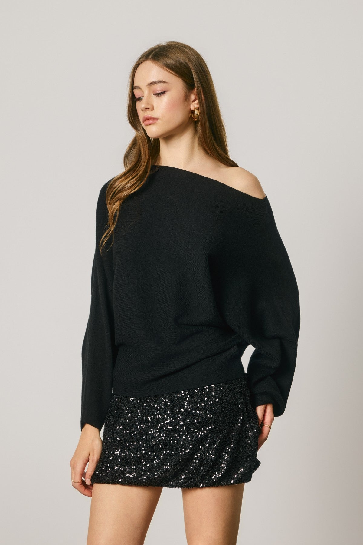 relaxed boat neck dolman sleeve sweater