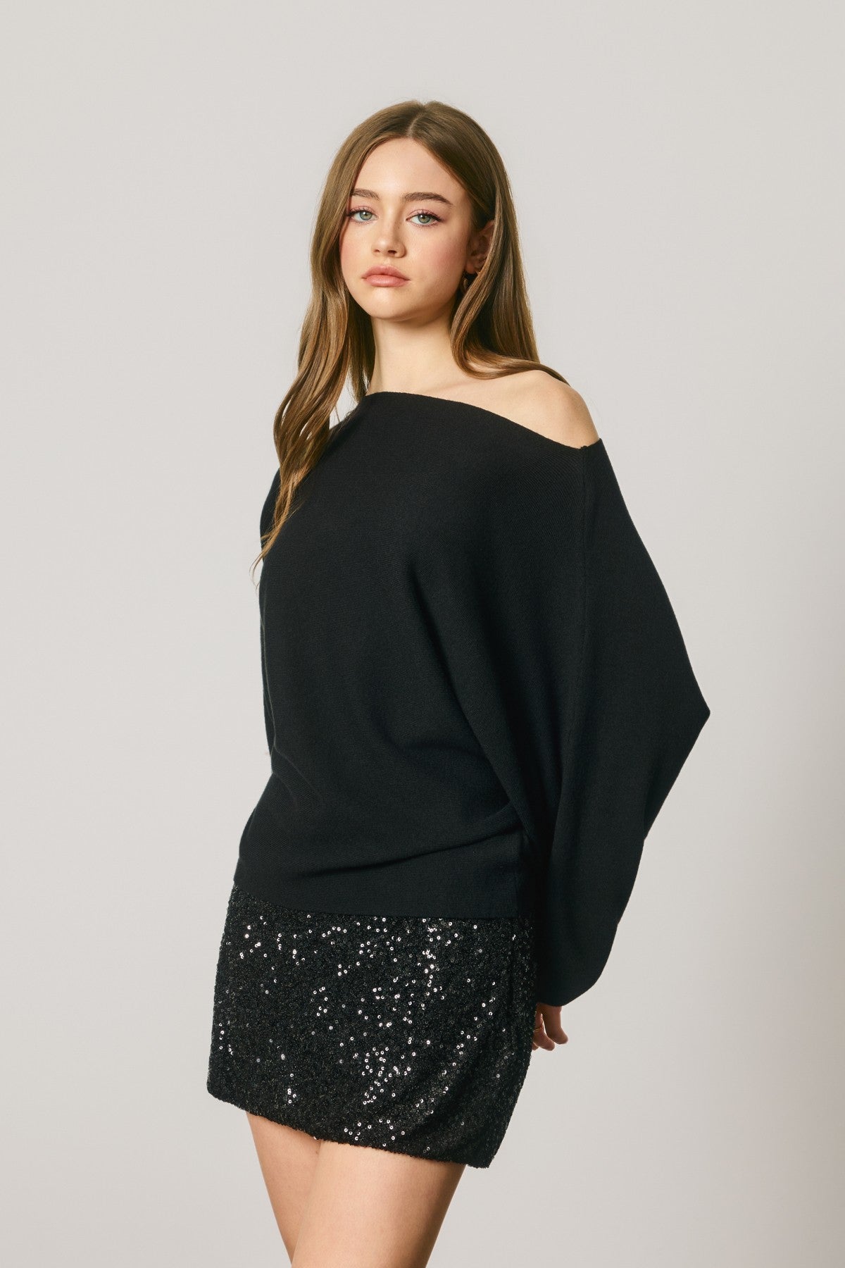 relaxed boat neck dolman sleeve sweater
