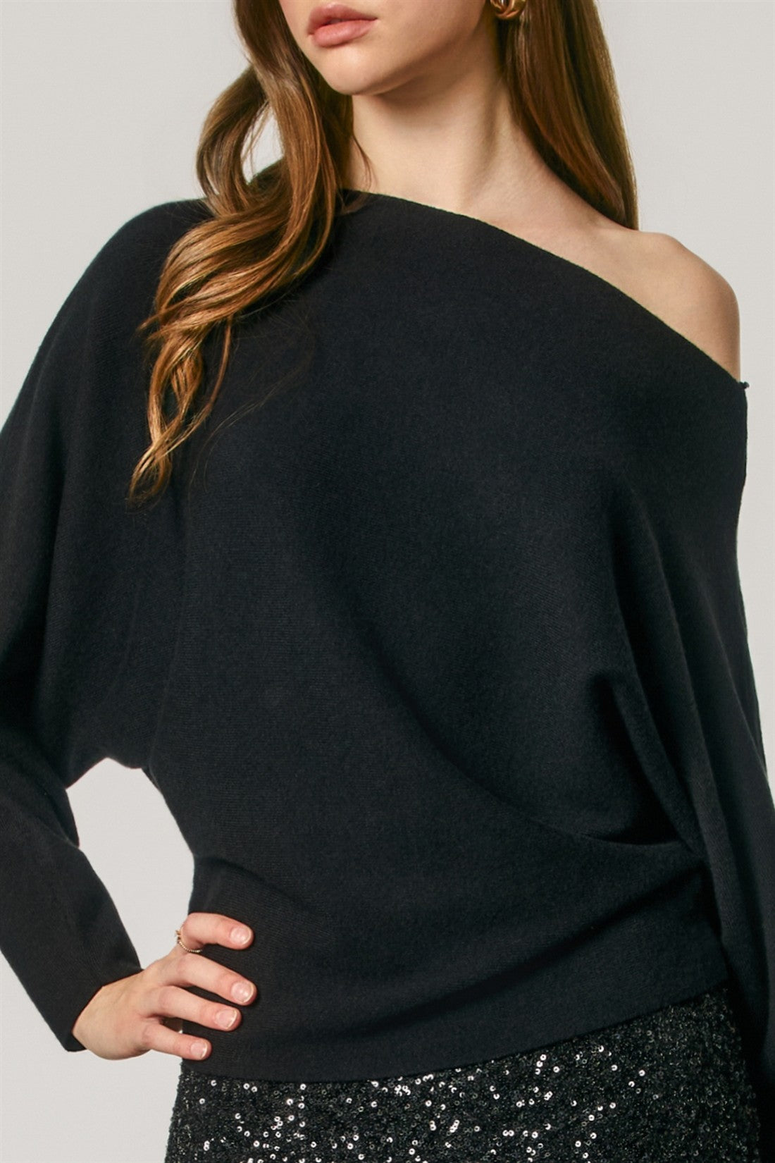 relaxed boat neck dolman sleeve sweater