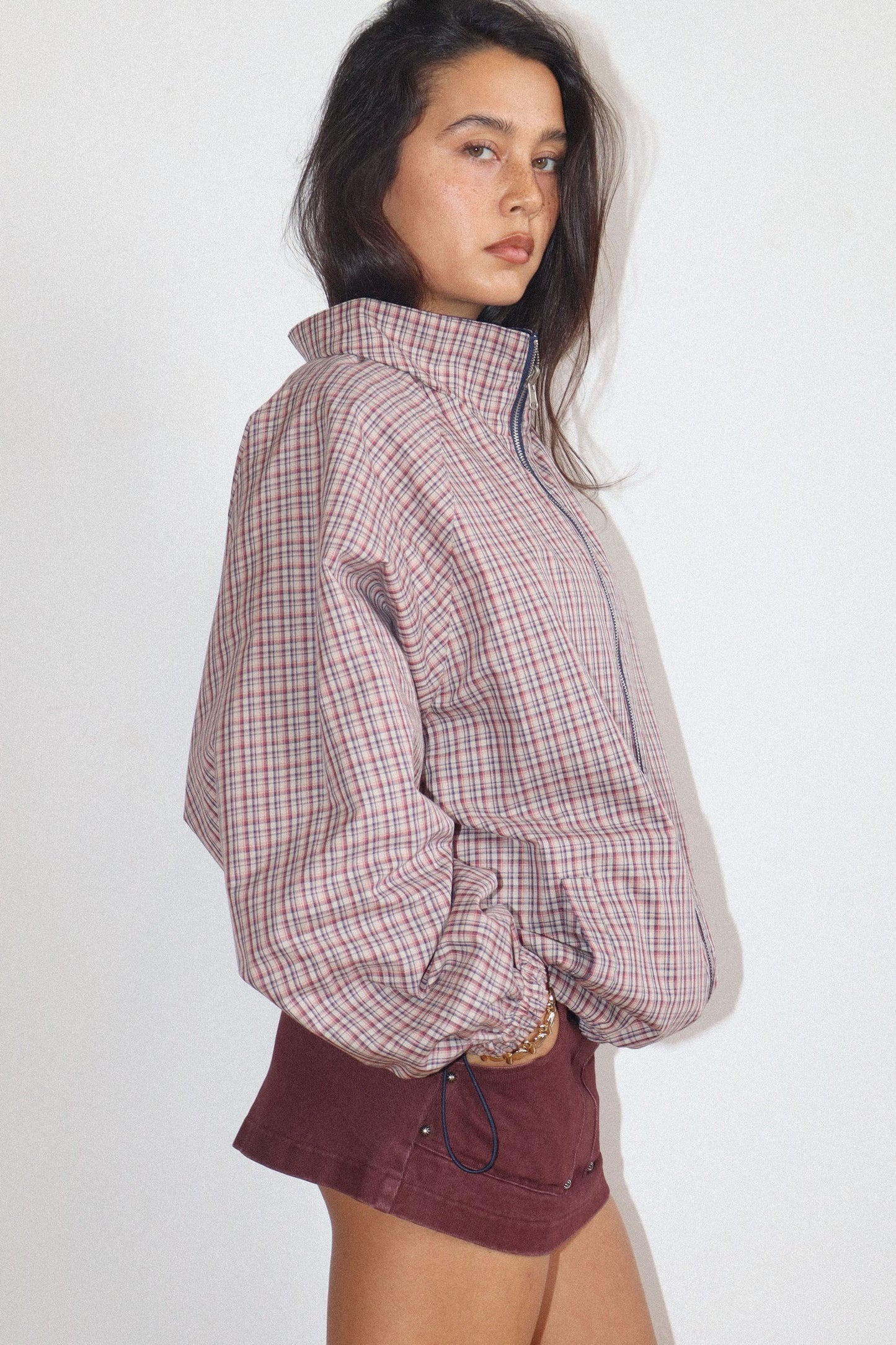 retro reversible color block zip up jacket