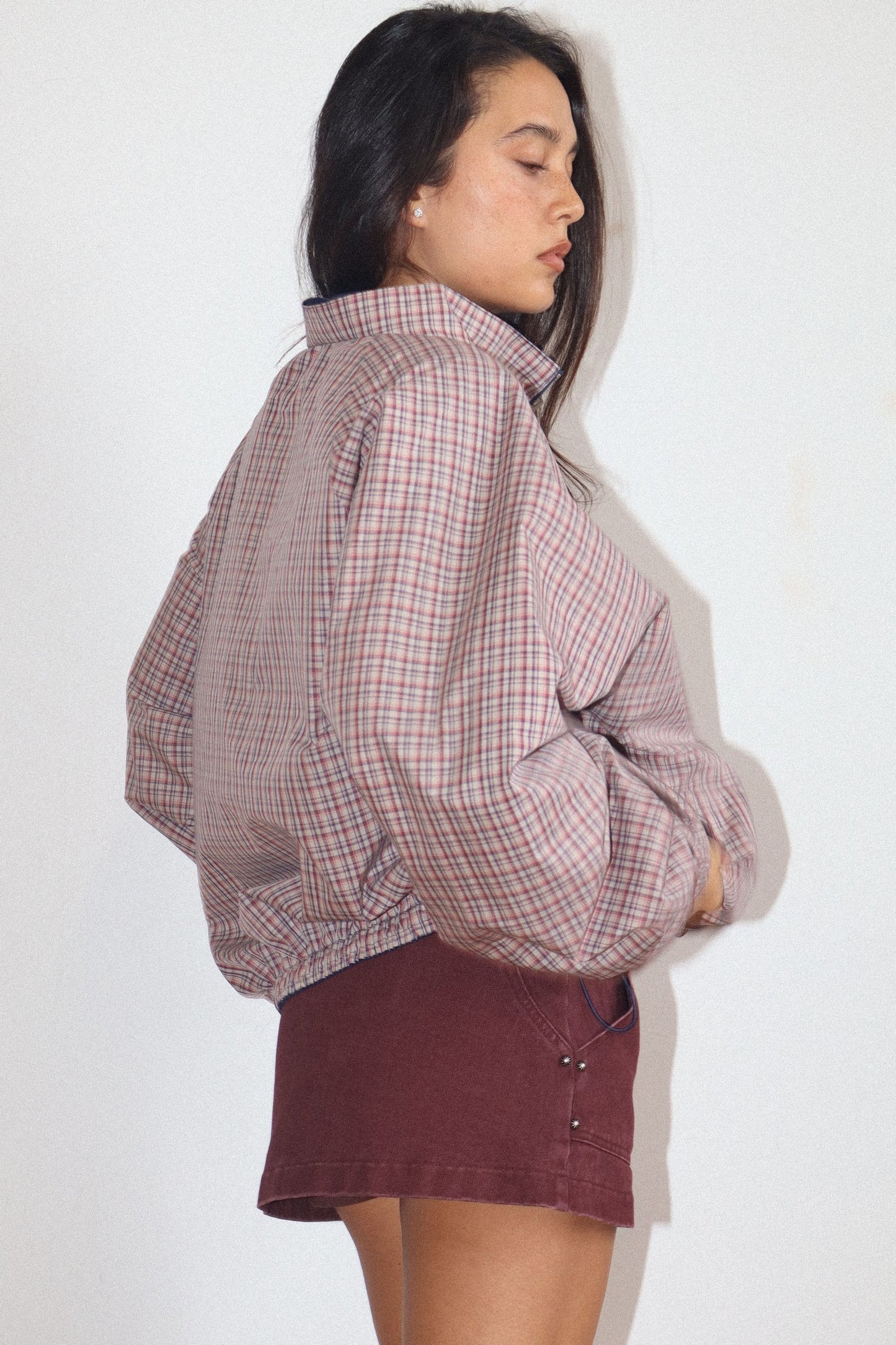 retro reversible color block zip up jacket