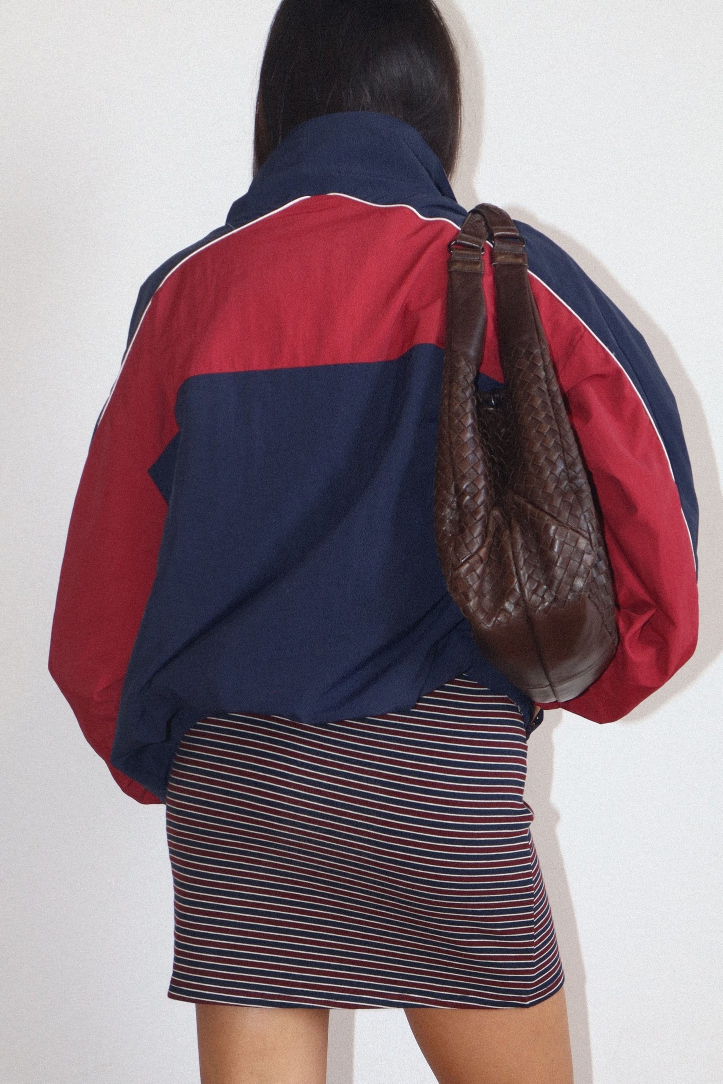retro reversible color block zip up jacket