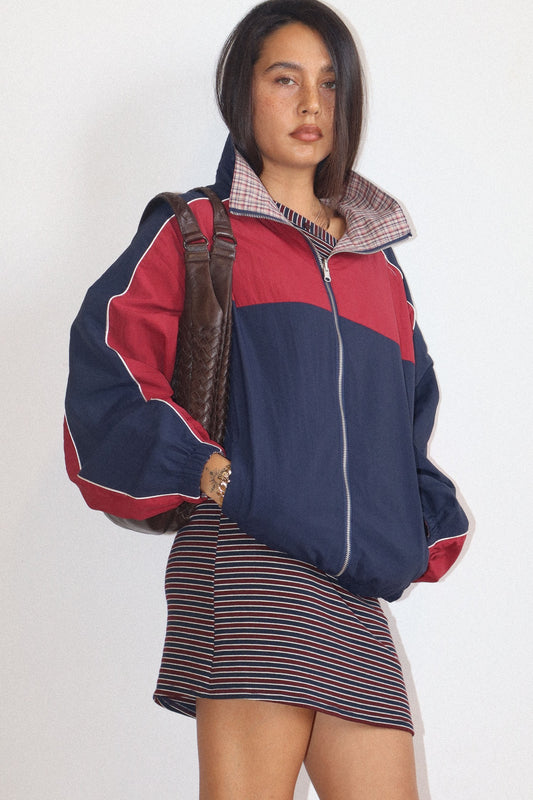 retro reversible color block zip up jacket