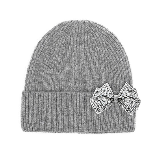 rhinestone bow cuff beanie