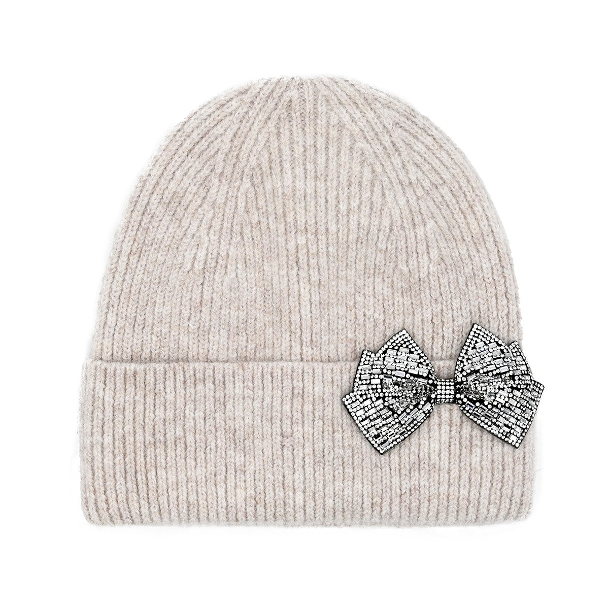 rhinestone bow cuff beanie