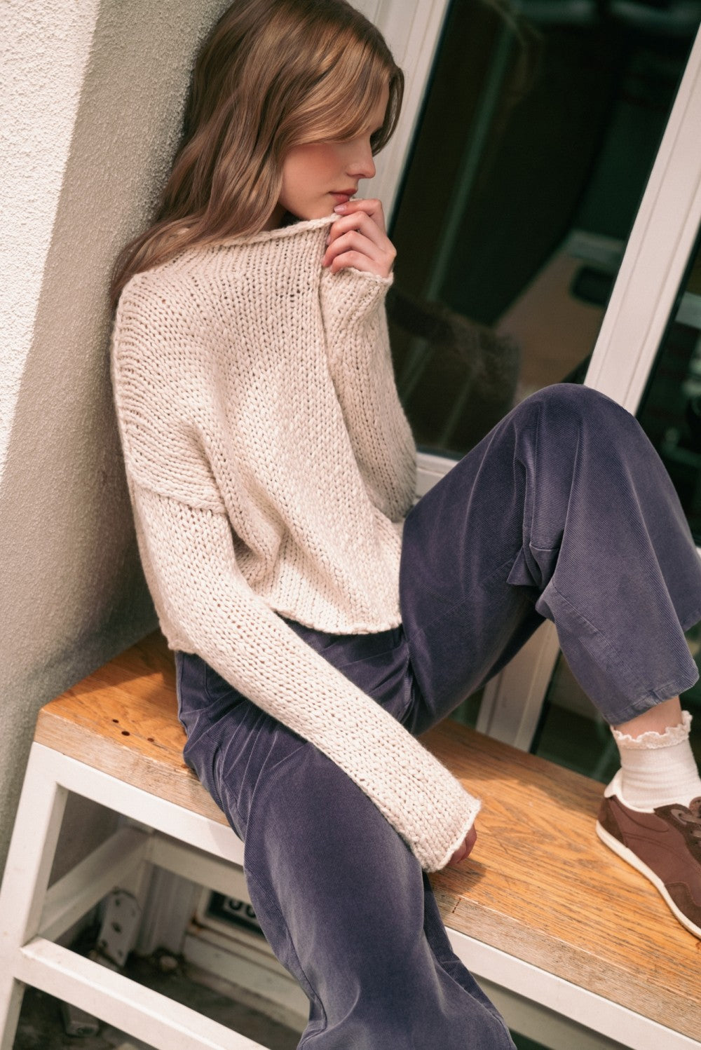 roll hemming ls sweater top