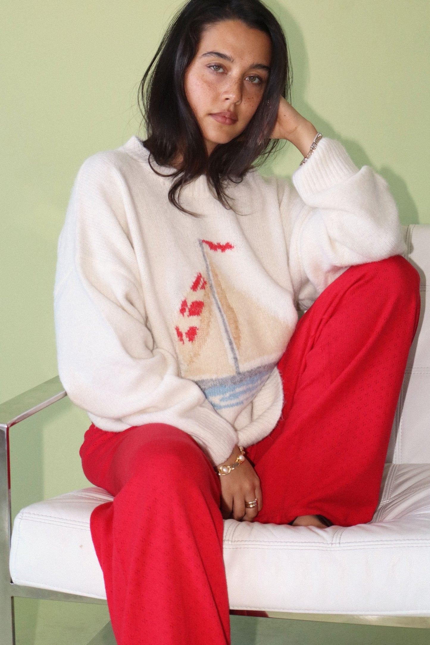Sailboat Knit Fuzzy Sweater