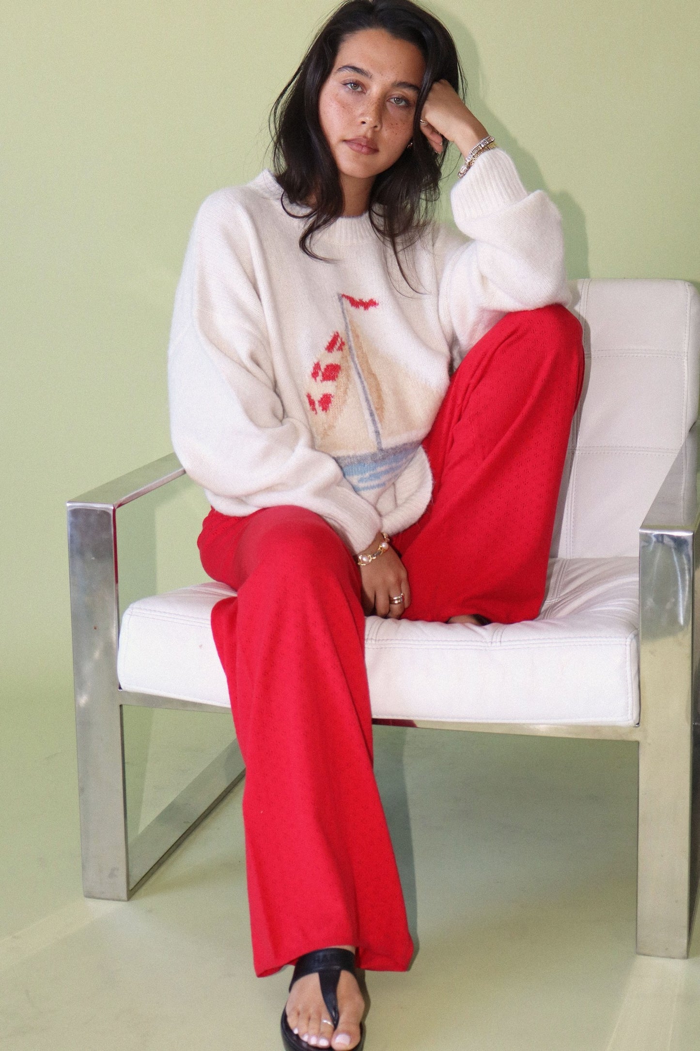 Sailboat Knit Fuzzy Sweater
