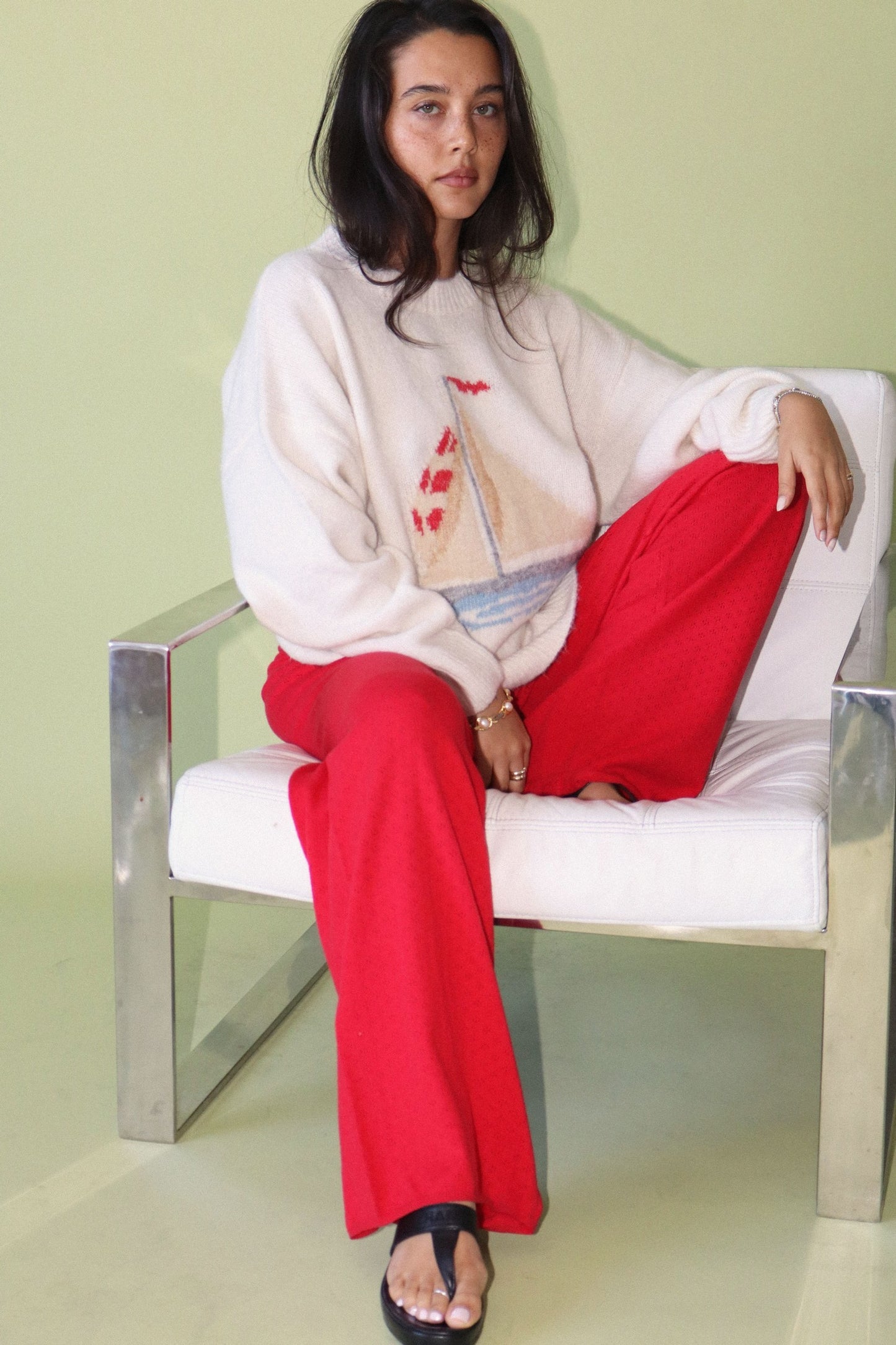 Sailboat Knit Fuzzy Sweater