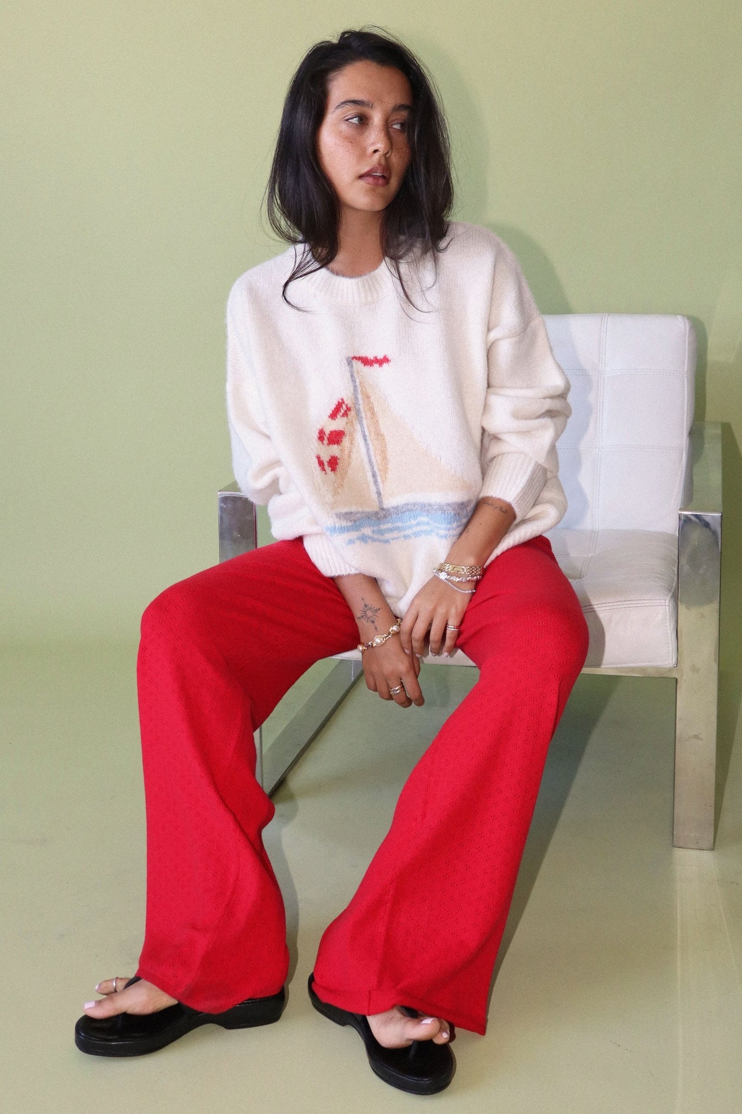 Sailboat Knit Fuzzy Sweater