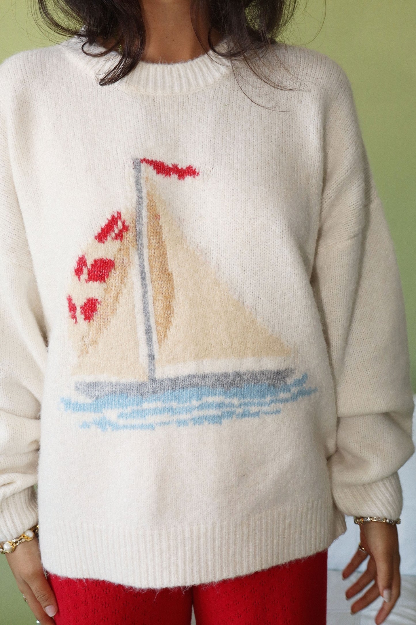 Sailboat Knit Fuzzy Sweater