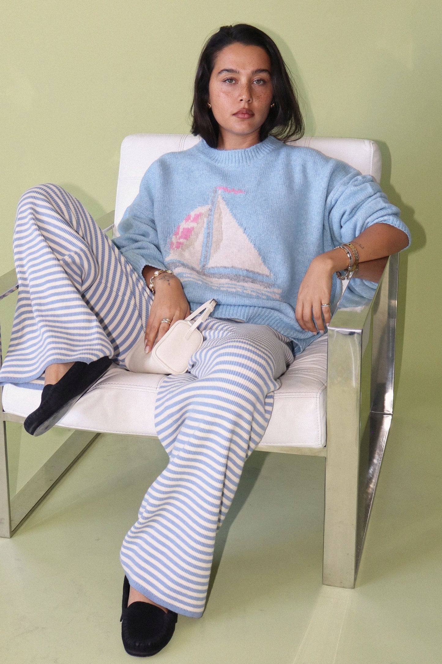 Sailboat Knit Fuzzy Sweater