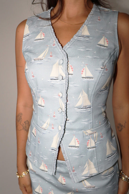 sailboat button vest top