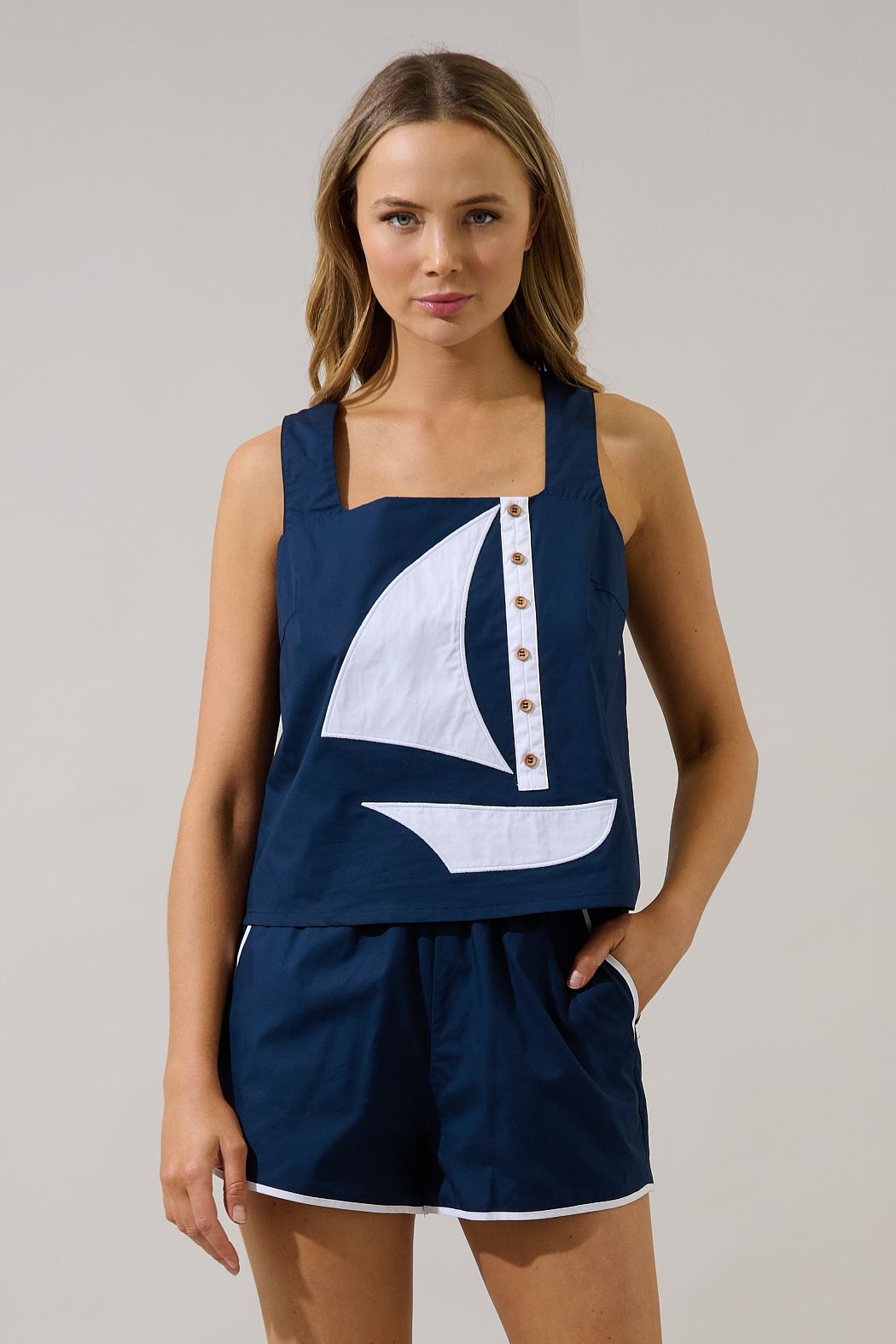 sailboat square neck tank top