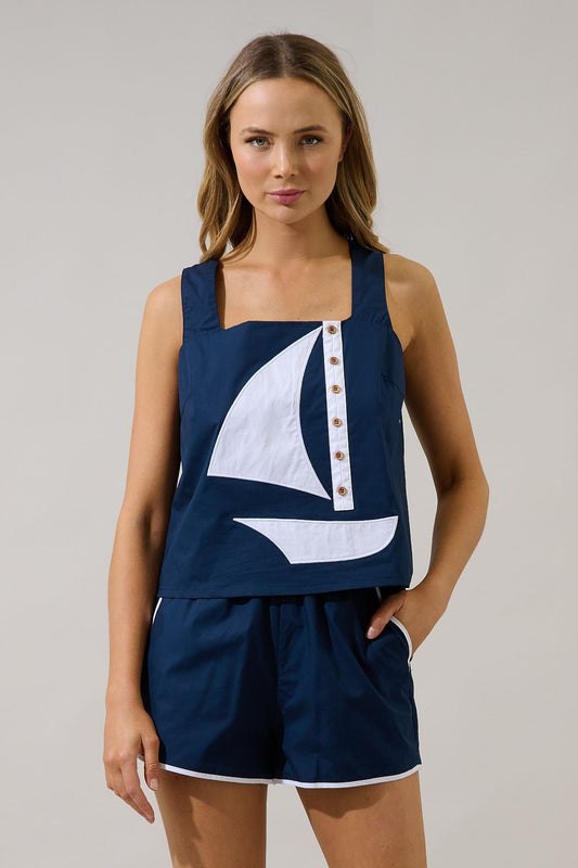 sailboat square neck tank top