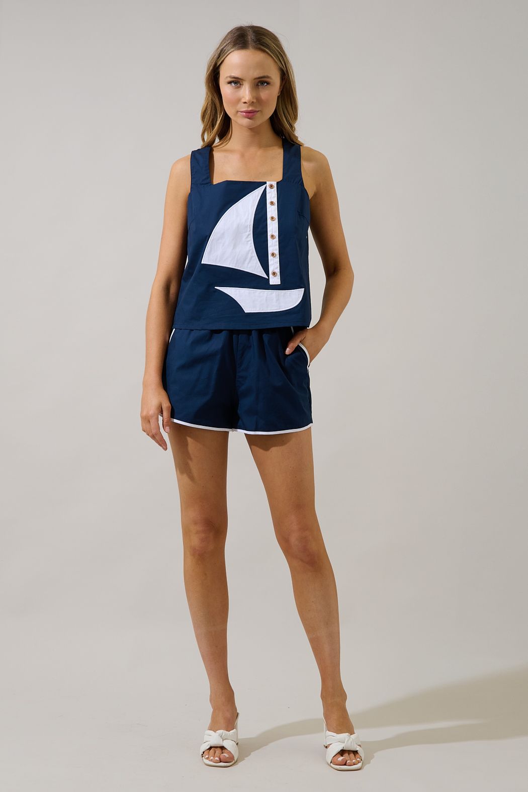 sailboat square neck tank top
