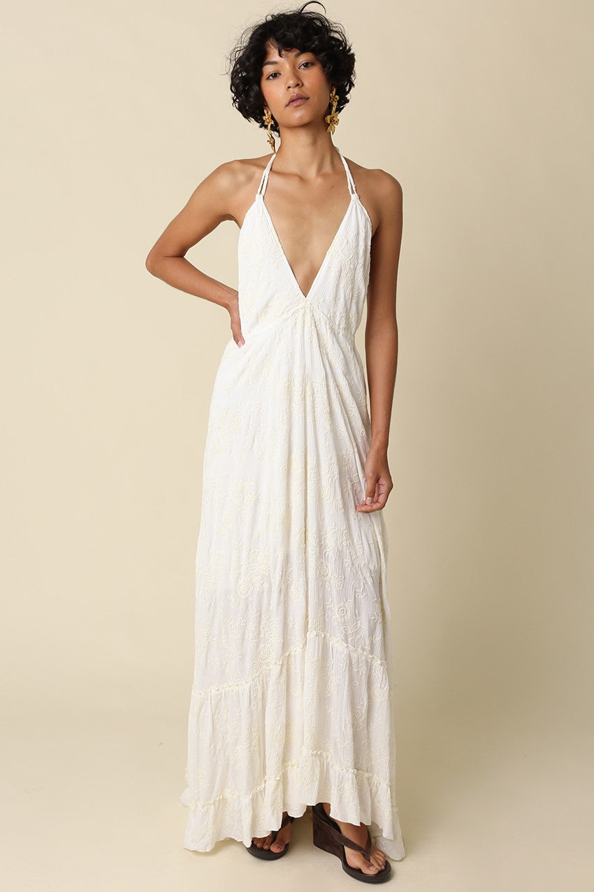 sally tiered halter maxi dress