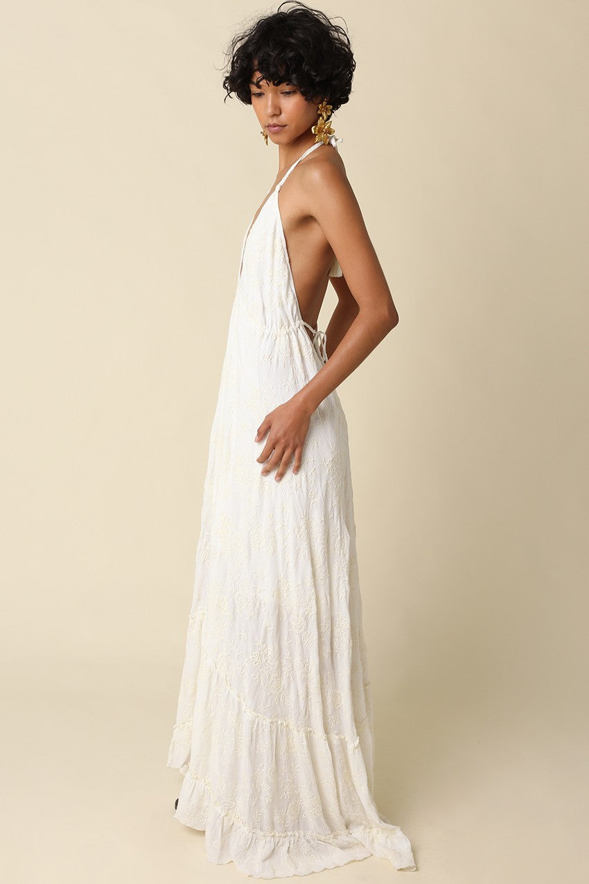 sally tiered halter maxi dress